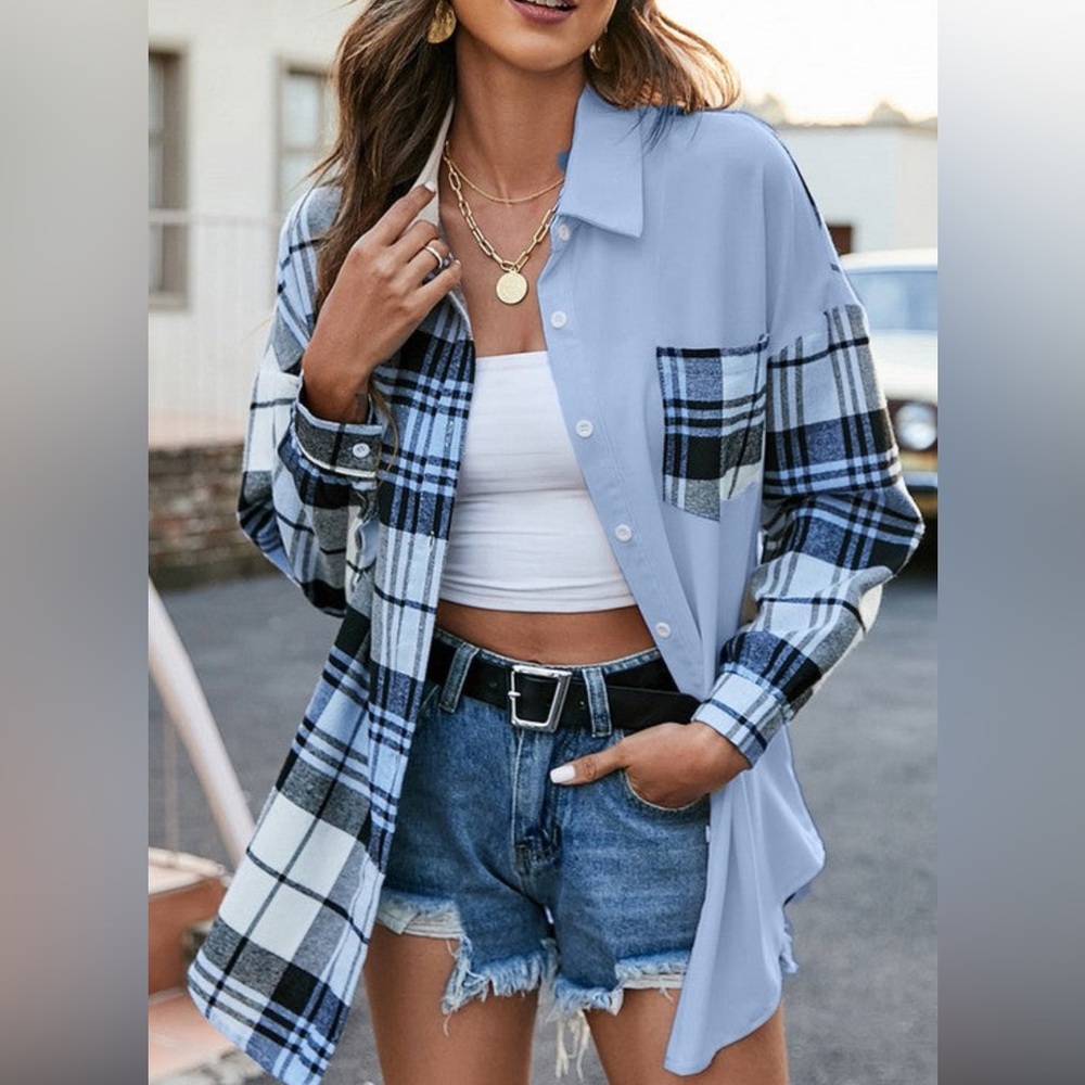Blue Plaid Women's Top